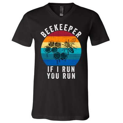 Beekeeper If I Run You Run Honeybees Apiculture Bee Keeper Beekeeping Bee Lovers V-Neck T-Shirt