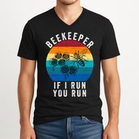 Beekeeper If I Run You Run Honeybees Apiculture Bee Keeper Beekeeping Bee Lovers V-Neck T-Shirt