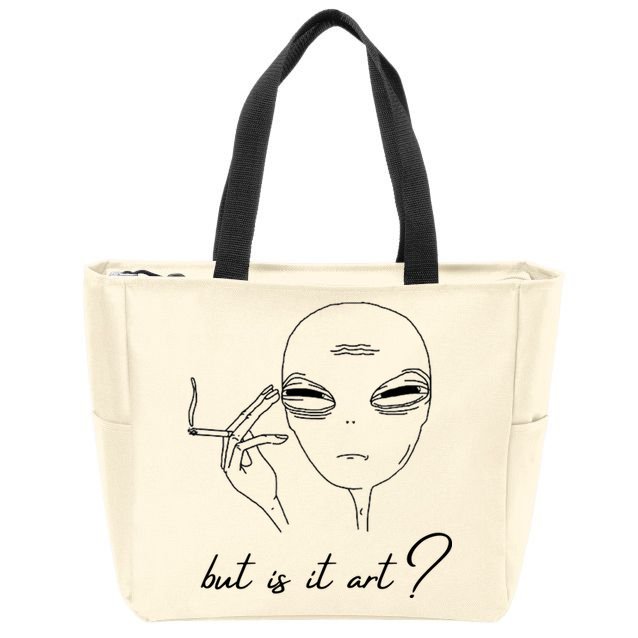 But Is It Art? Funny Smoking Alien Zip Tote Bag