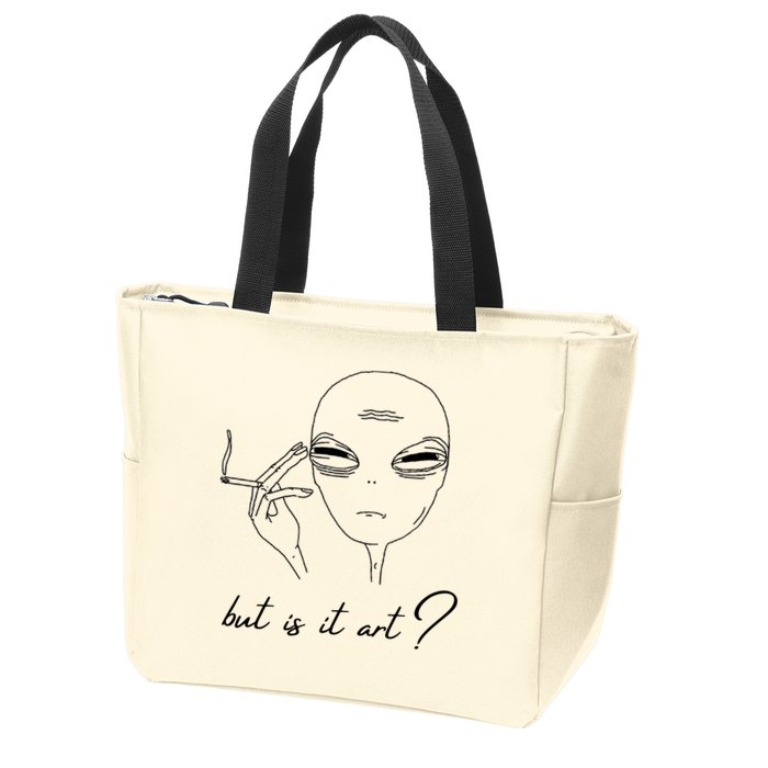 But Is It Art? Funny Smoking Alien Zip Tote Bag