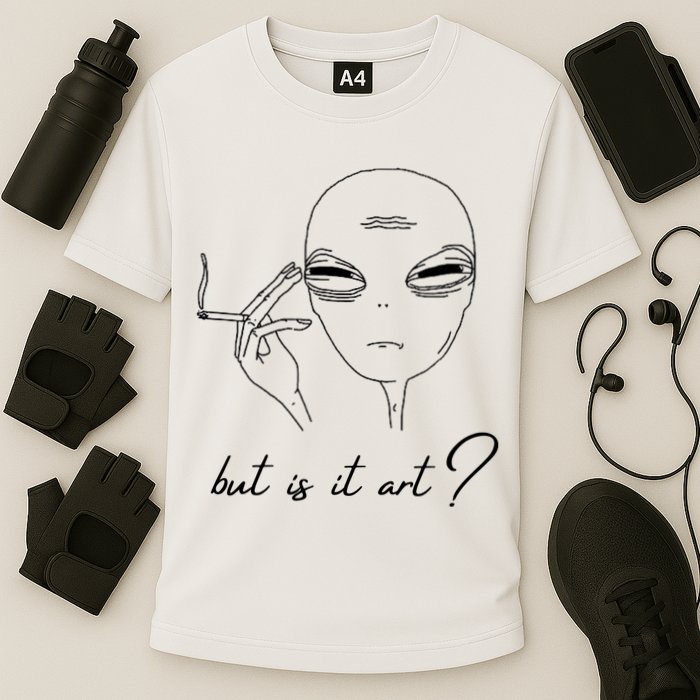 But Is It Art? Funny Smoking Alien Cooling Performance Crew T-Shirt