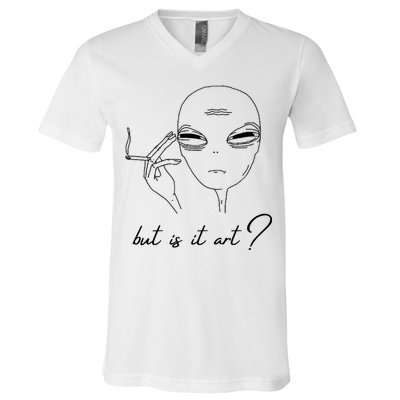 But Is It Art? Funny Smoking Alien V-Neck T-Shirt