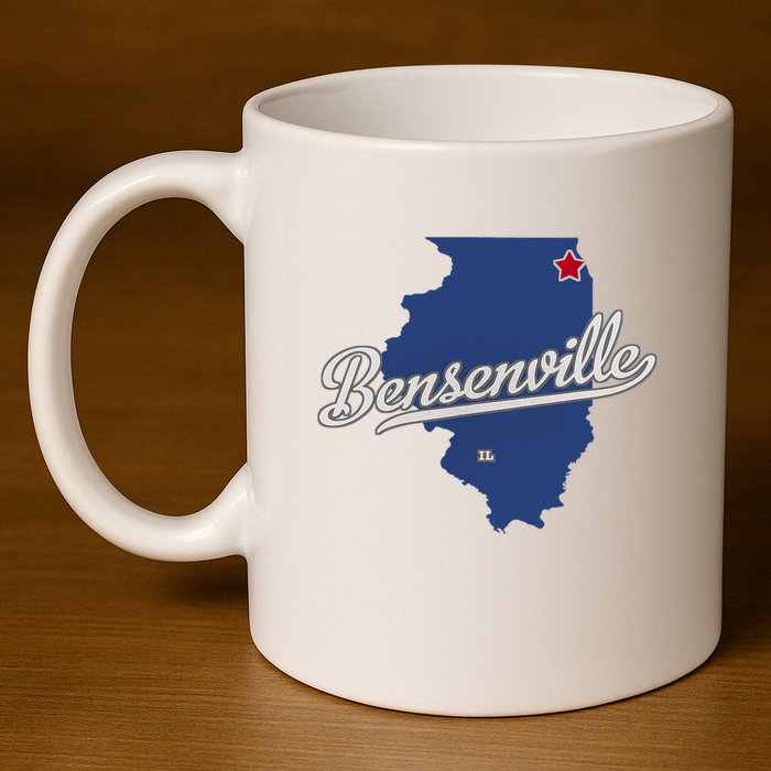 Bensenville Illinois Il Map 11oz C Handle Ceramic Mug