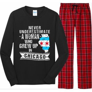 Born in Illinois Flag Chicago Long Sleeve Pajama Set