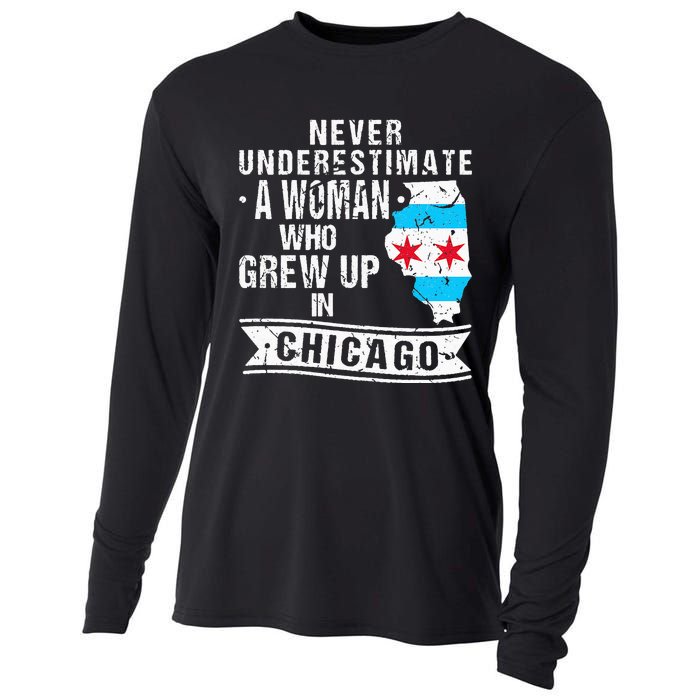 Born in Illinois Flag Chicago Cooling Performance Long Sleeve Crew