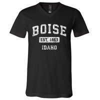 Boise Idaho Id Vintage Established Sports V-Neck T-Shirt