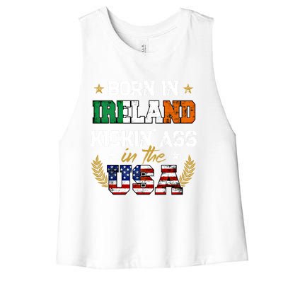 Born In Ireland Patriotic Usa Irish Roots Immigrant Expat Gift Women's Racerback Cropped Tank