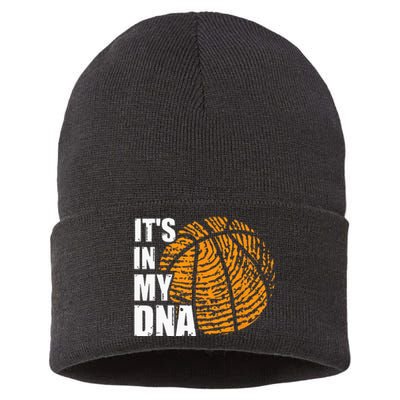 Basketball Its In My DNA Fingerprint Funny Basketball Sustainable Knit Beanie