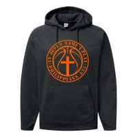 Basketball In Jesus Name I Play Philippians 413 Christian Performance Fleece Hoodie