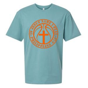 Basketball In Jesus Name I Play Philippians 413 Christian Sueded Cloud Jersey T-Shirt