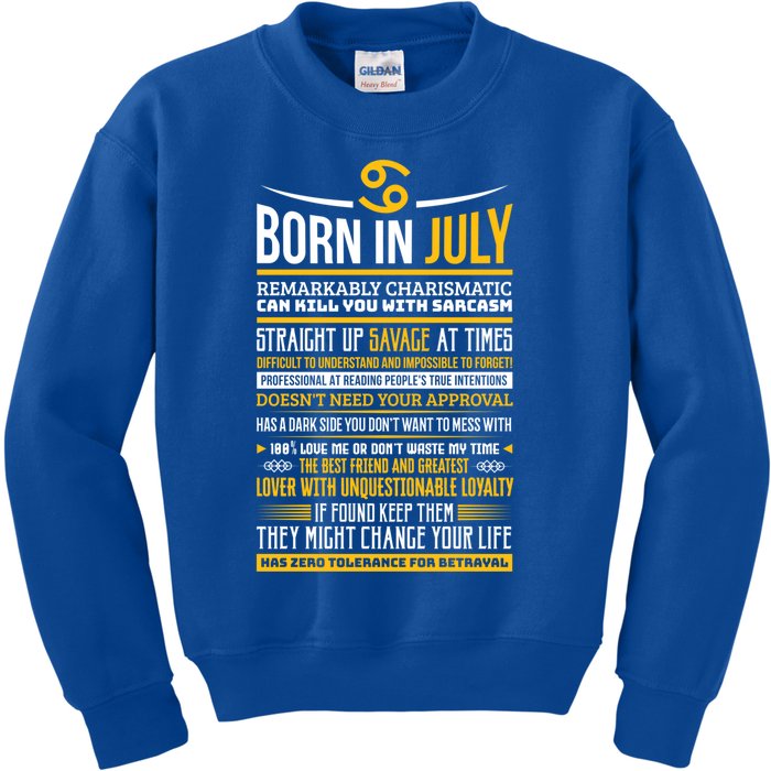 Born In July Cancer Zodiac Facts Traits Horoscope Sign Gift Kids Sweatshirt