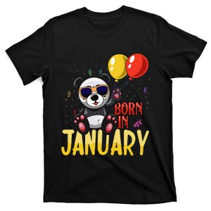 Born In January Birthday or Birth Month Panda with Balloons T-Shirt