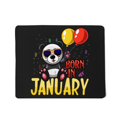 Born In January Birthday or Birth Month Panda with Balloons Mousepad