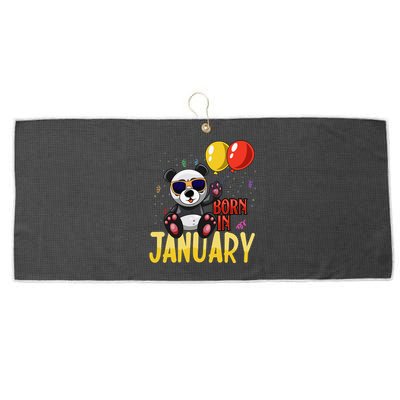 Born In January Birthday or Birth Month Panda with Balloons Large Microfiber Waffle Golf Towel