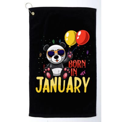 Born In January Birthday or Birth Month Panda with Balloons Platinum Collection Golf Towel