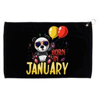 Born In January Birthday or Birth Month Panda with Balloons Grommeted Golf Towel