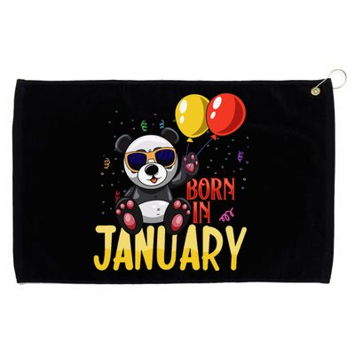 Born In January Birthday or Birth Month Panda with Balloons Grommeted Golf Towel