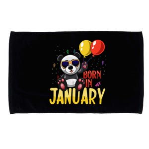 Born In January Birthday or Birth Month Panda with Balloons Microfiber Hand Towel