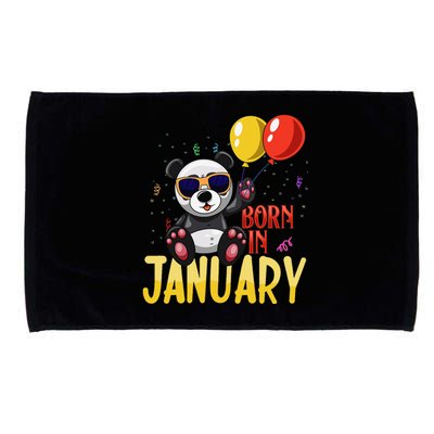 Born In January Birthday or Birth Month Panda with Balloons Microfiber Hand Towel