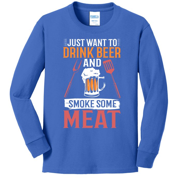 Bbq I Just Want To Beer And Smoke Some Meat Gift Kids Long Sleeve Shirt