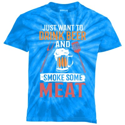 Bbq I Just Want To Beer And Smoke Some Meat Gift Kids Tie-Dye T-Shirt