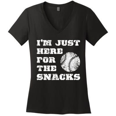 Baseball Im Just Here For The Snacks Vintage Baseball Women's V-Neck T-Shirt