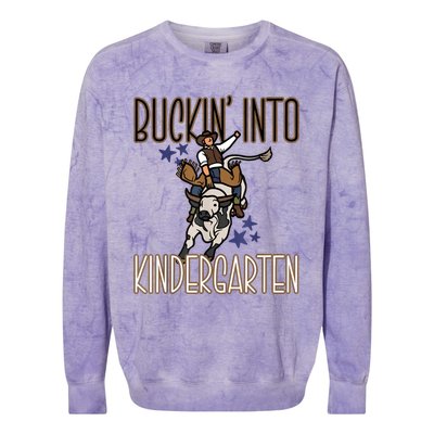 Buckin Into Kindergarten Back To School Cowboy Western Colorblast Crewneck Sweatshirt