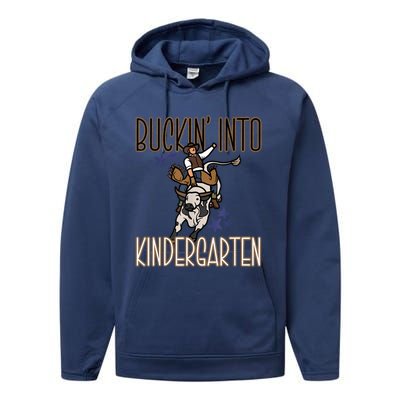 Buckin Into Kindergarten Back To School Cowboy Western Performance Fleece Hoodie