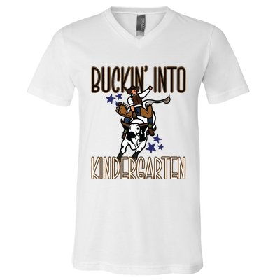 Buckin Into Kindergarten Back To School Cowboy Western V-Neck T-Shirt