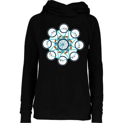 Bike Cycling Pattern Womens Funnel Neck Pullover Hood
