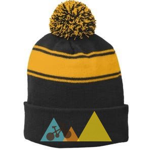 Bike Mountain Simple Logo Stripe Pom Pom Beanie