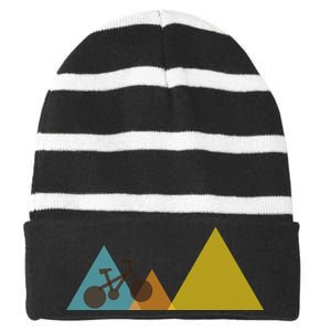 Bike Mountain Simple Logo Striped Beanie with Solid Band