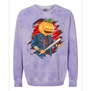 Biker Pumpkin Cool Halloween Colorblast Crewneck Sweatshirt