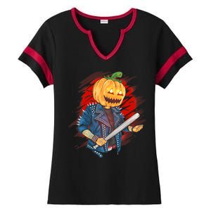 Biker Pumpkin Cool Halloween Ladies Halftime Notch Neck Tee