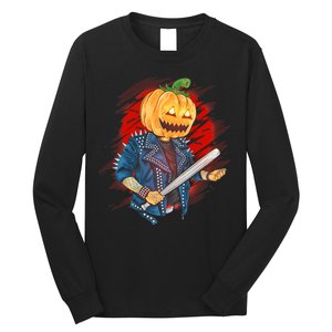 Biker Pumpkin Cool Halloween Long Sleeve Shirt