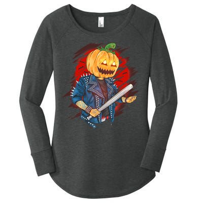 Biker Pumpkin Cool Halloween Women's Perfect Tri Tunic Long Sleeve Shirt