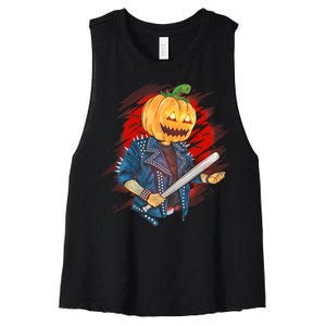 Biker Pumpkin Cool Halloween Women's Racerback Cropped Tank