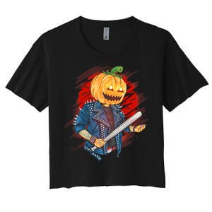 Biker Pumpkin Cool Halloween Women's Crop Top Tee