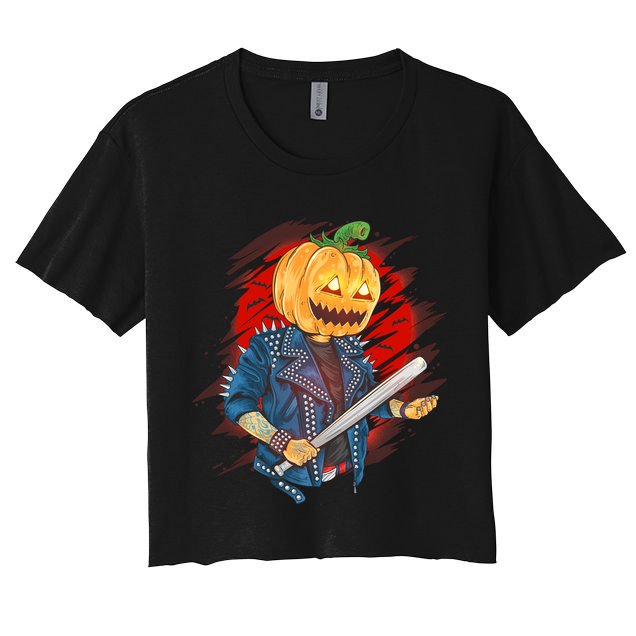 Biker Pumpkin Cool Halloween Crop Top