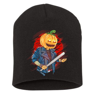 Biker Pumpkin Cool Halloween Short Acrylic Beanie