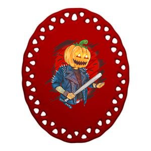 Biker Pumpkin Cool Halloween Ceramic Oval Ornament