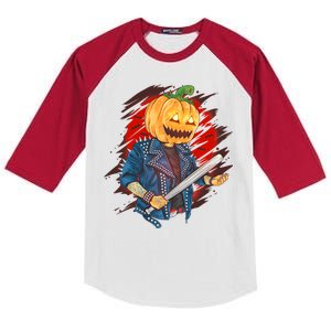 Biker Pumpkin Cool Halloween Kids Colorblock Raglan Jersey