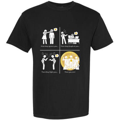 Bitcoin Ignore Laugh Fight And Win! Garment-Dyed Heavyweight T-Shirt