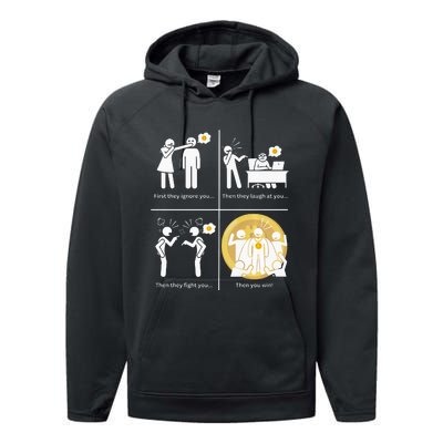 Bitcoin Ignore Laugh Fight And Win! Performance Fleece Hoodie