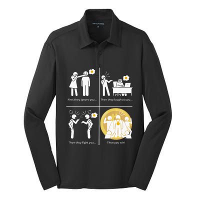 Bitcoin Ignore Laugh Fight And Win! Silk Touch Performance Long Sleeve Polo