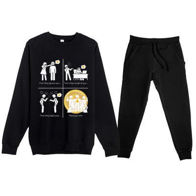 Bitcoin Ignore Laugh Fight And Win! Premium Crewneck Sweatsuit Set