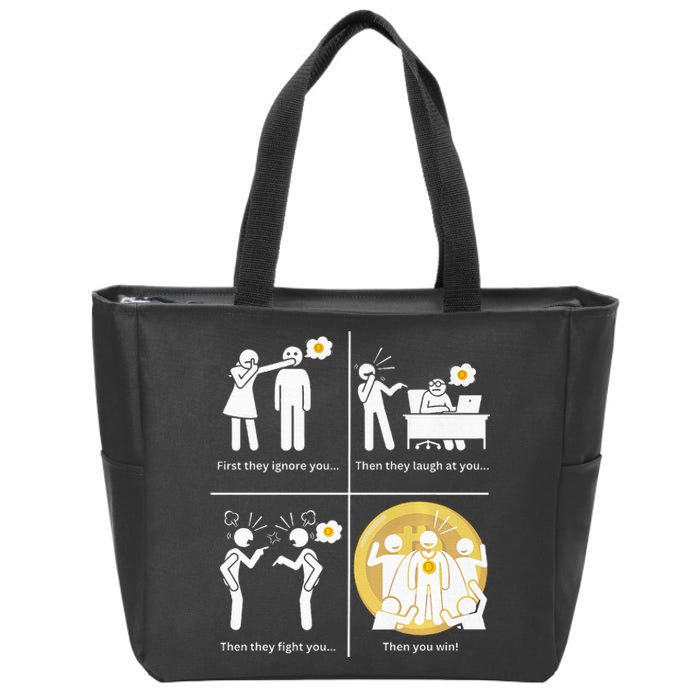 Bitcoin Ignore Laugh Fight And Win! Zip Tote Bag