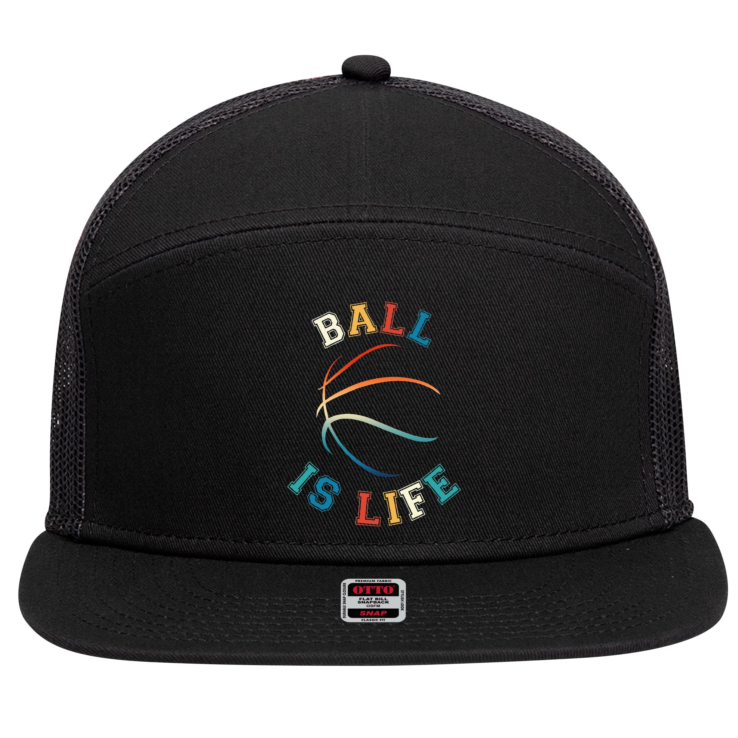 Ball Is Life Basketball Bball Lover Gift 7 Panel Mesh Trucker Snapback Hat