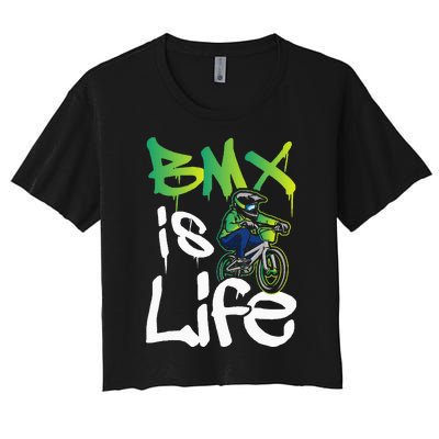 Bmx Is Life Cyclist Road Racing Freestyle Bike Rider Women's Crop Top Tee