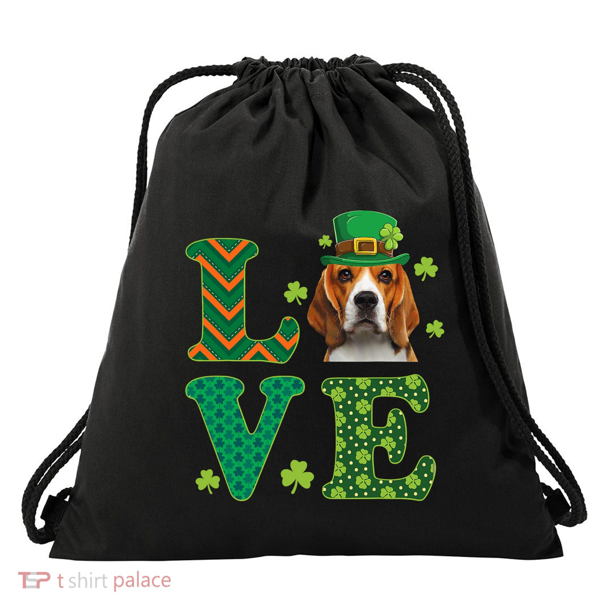 Beagle I Love My Beagle St Patricks Day Funny Dog Lover Drawstring Bag